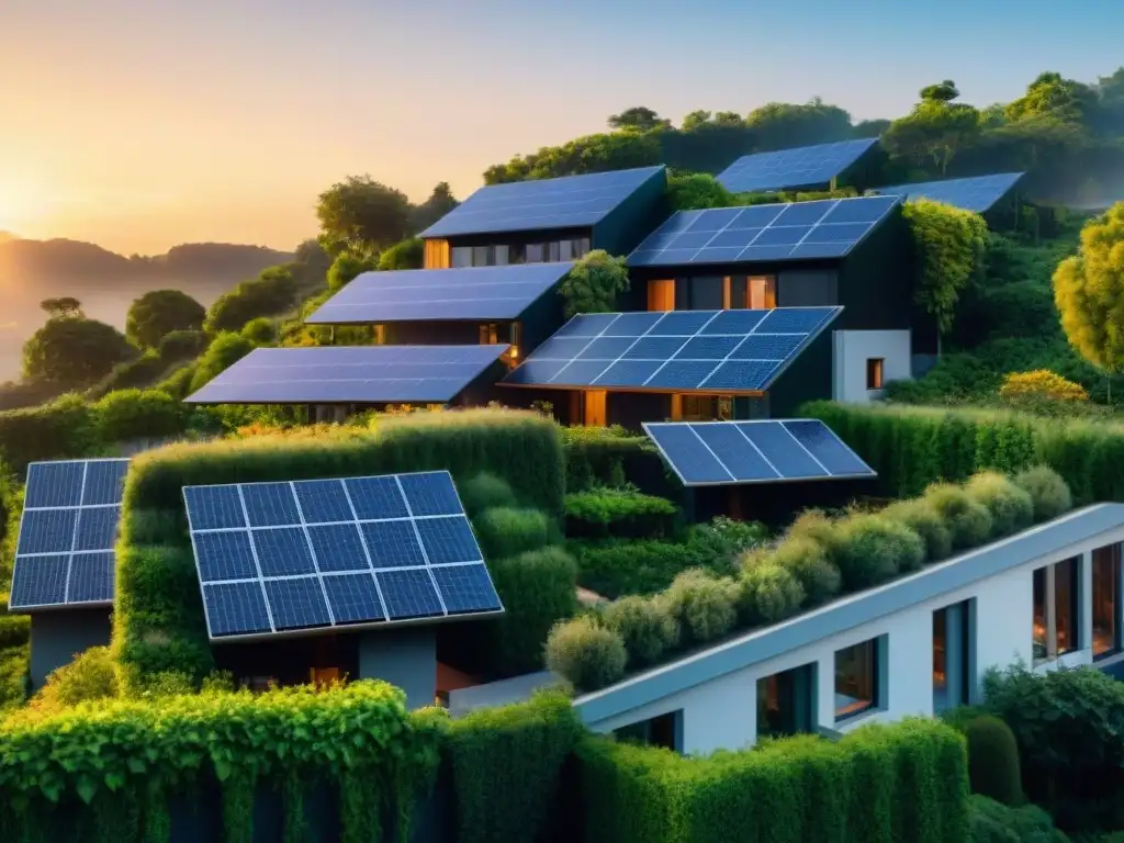 Residencia ecoamigable con tecnología verde aumenta valor propiedades, integrando naturaleza y modernidad al atardecer