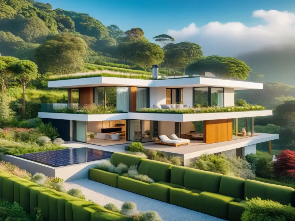 Residencia ecológica de lujo con certificaciones ecológicas en inmobiliario, integrada armoniosamente en la naturaleza