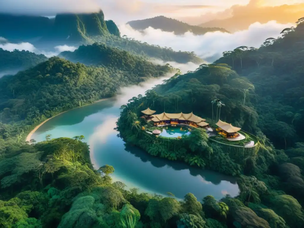 Un retiro de lujo en un ecoresort en la selva, con arquitectura sostenible integrada armoniosamente