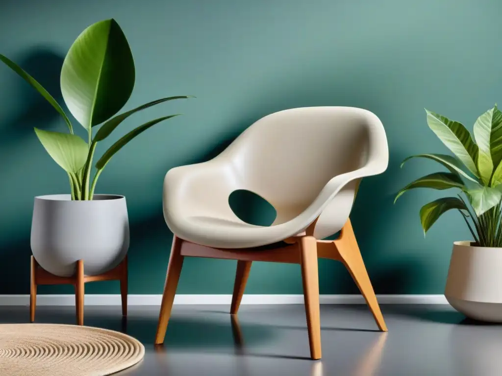 Una silla de bioplástico con diseño moderno en un ambiente sostenible y elegante