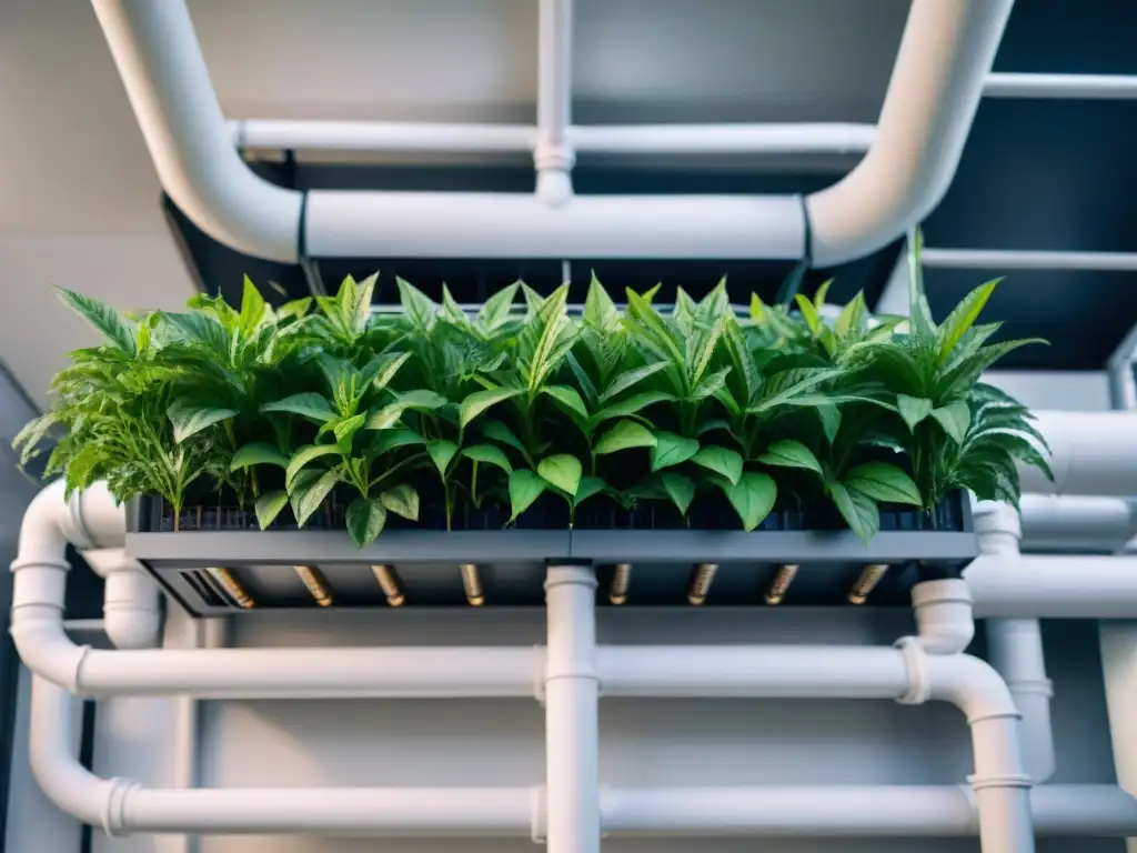 Un sistema de calefacción y refrigeración ecológico en un edificio sostenible, rodeado de plantas verdes