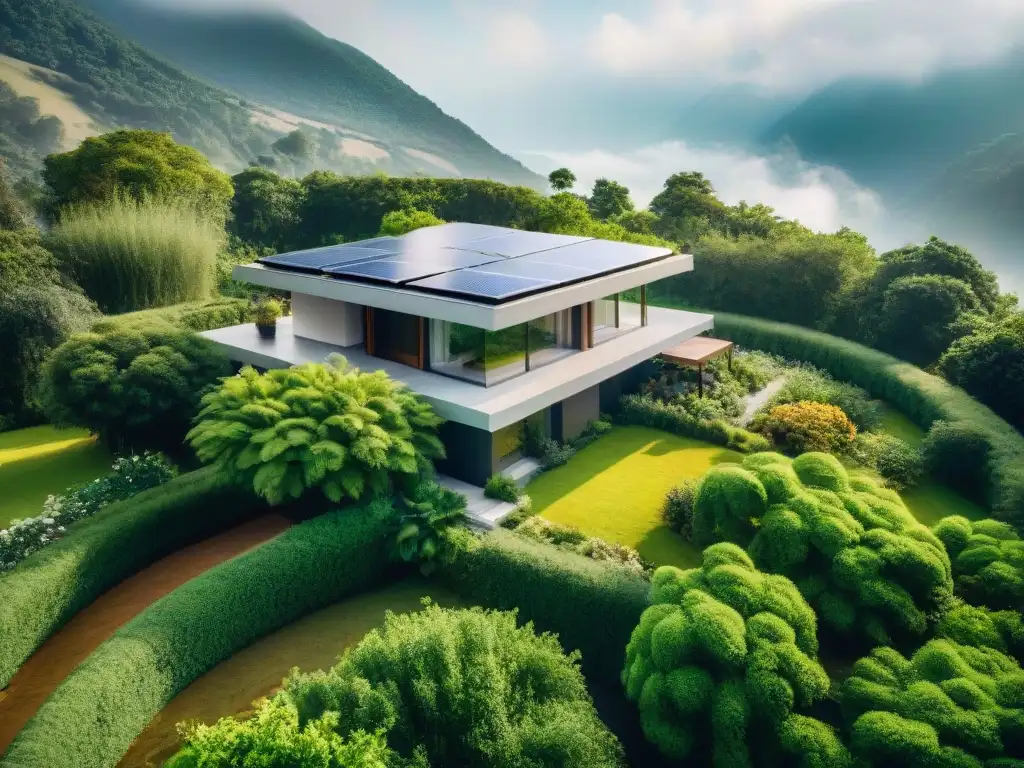 Casa bioclimática sostenible en armonía con la naturaleza, diseño ecofriendly