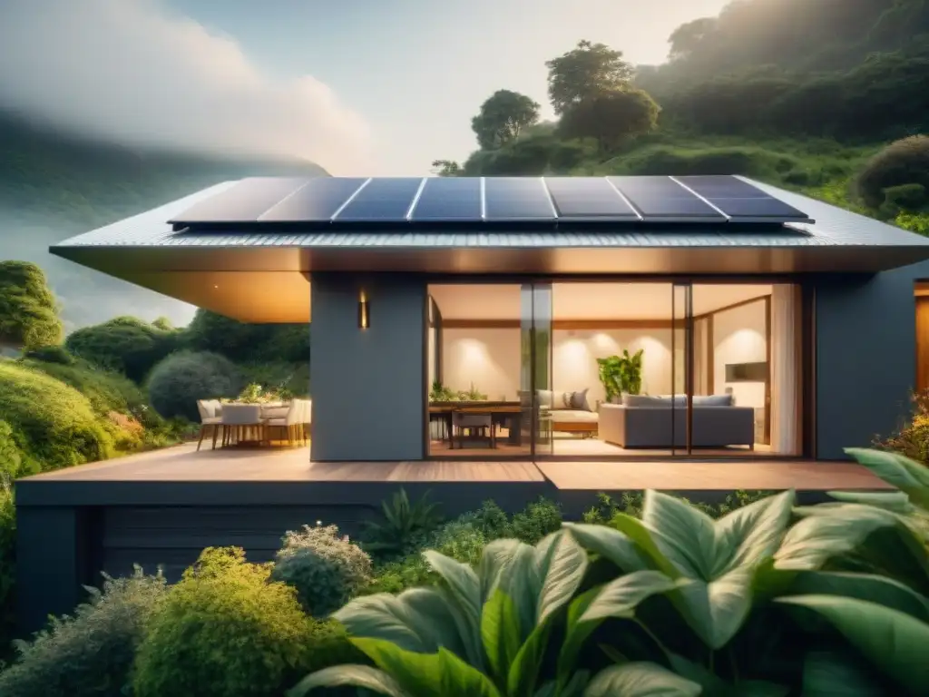 Diseño sostenible: hogar moderno con paneles solares integrados en armonía con la naturaleza