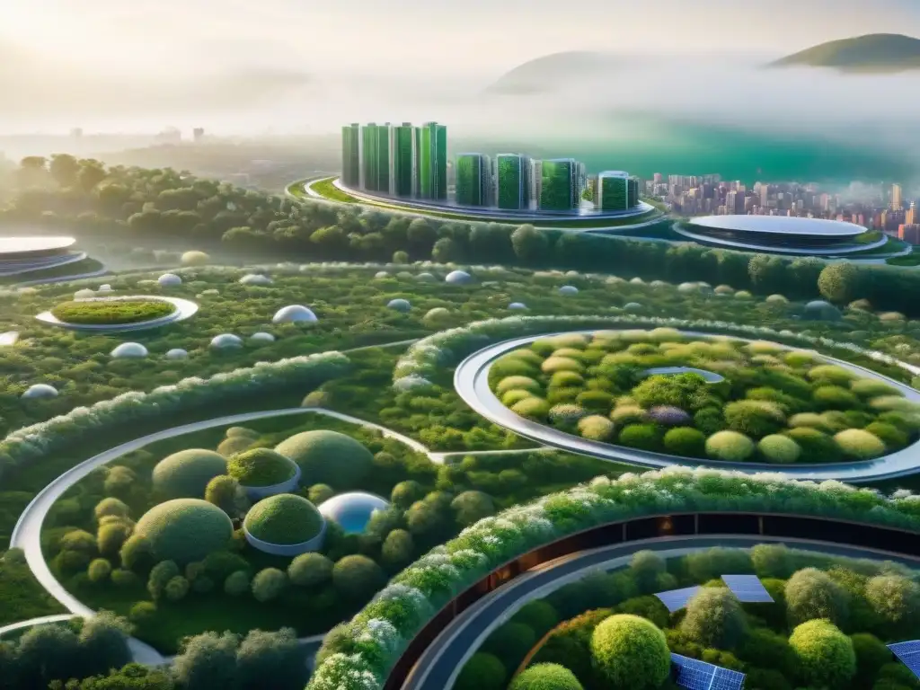 Visión futurista de construcción sostenible en países pioneros con edificios eco-amigables y sistemas de conservación de agua innovadores