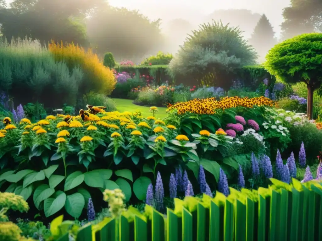 Un jardín sostenible rebosante de flores coloridas y plantas exuberantes