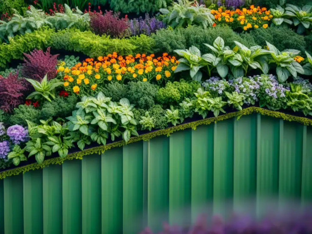 Jardín de techos verdes con plantas vibrantes y diseño hogareño, una muestra de la belleza natural urbana