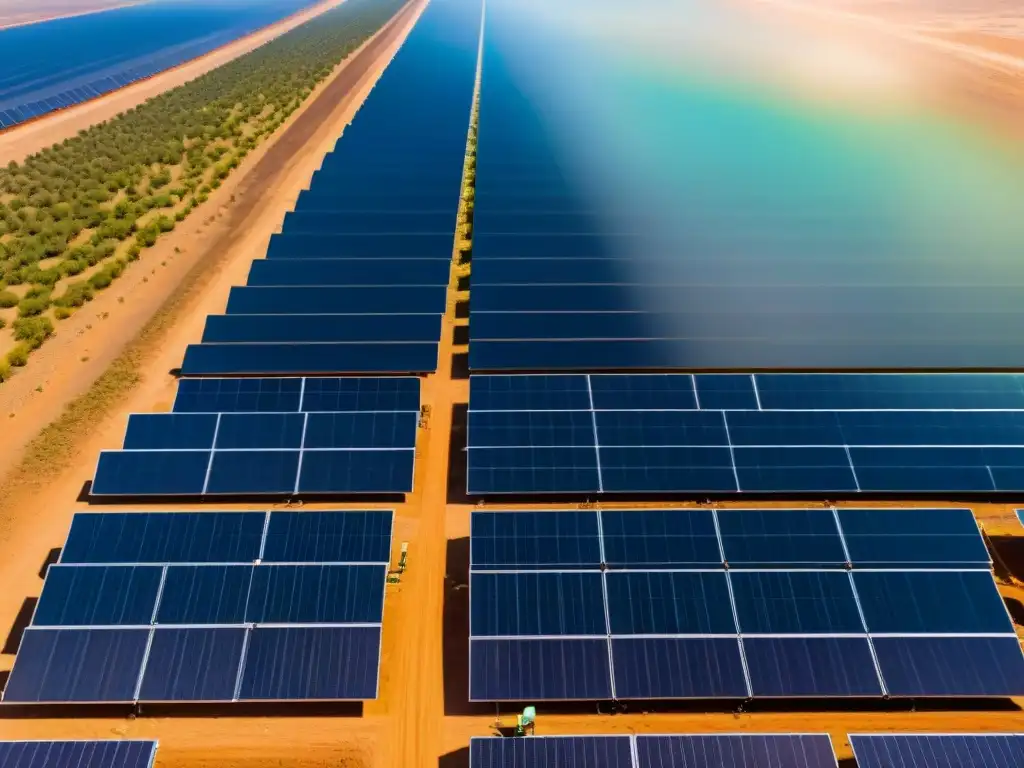 Técnico verifica eficiencia de panel solar en granja bajo cielo azul