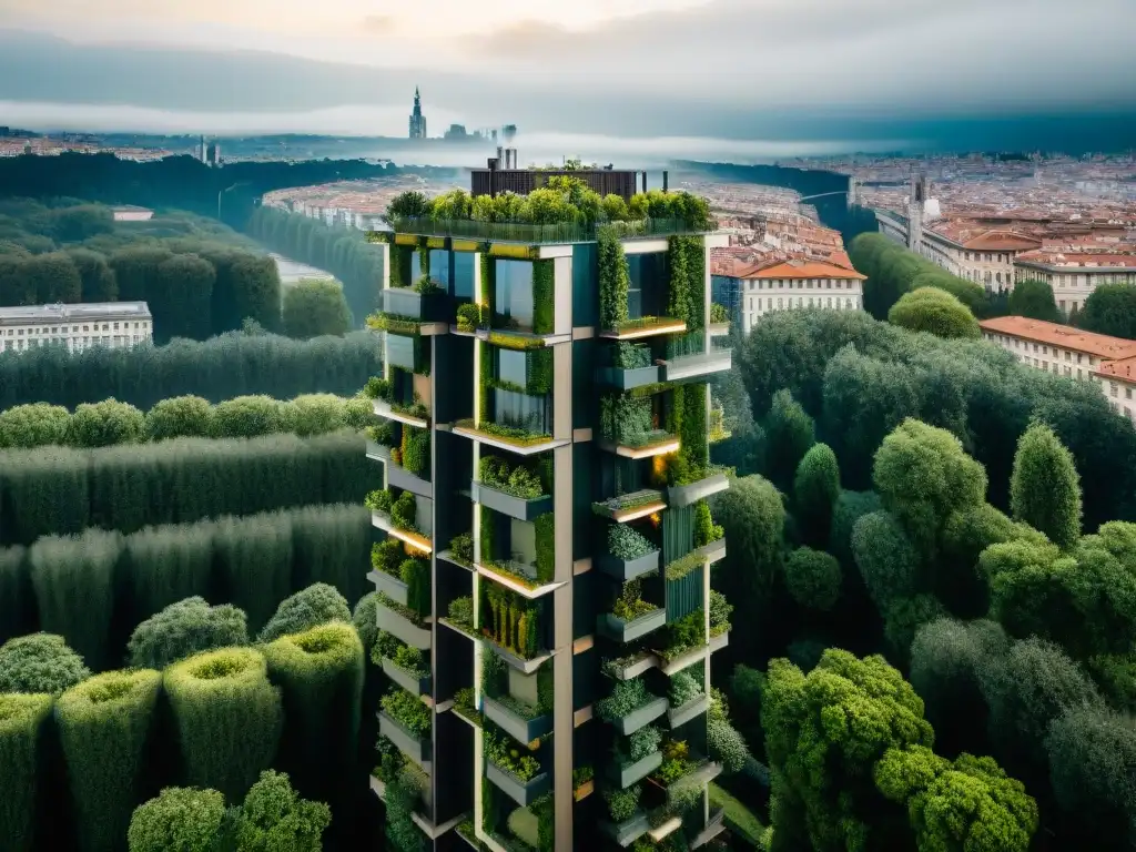 Dos torres residenciales del Bosco Verticale en Milán, Italia, destacan por su arquitectura verde sostenible ejemplos