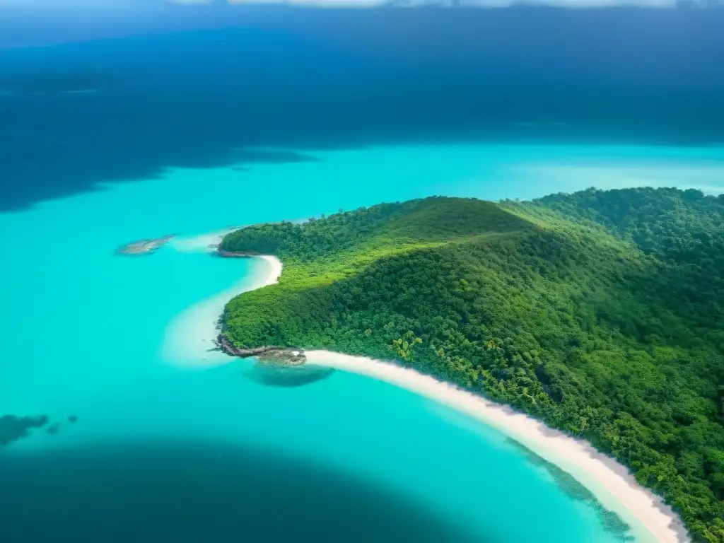 Turismo sostenible en el Caribe: isla tropical con aguas turquesas, selva verde y prácticas ecofriendly