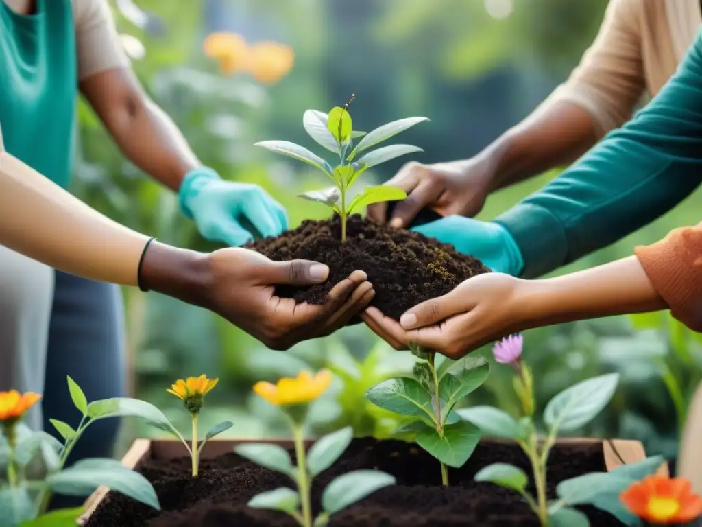 Unidos plantando árboles en jardín urbano