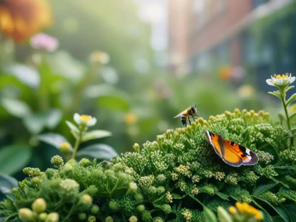 Un jardín urbano vibrante, lleno de biodiversidad y armonía