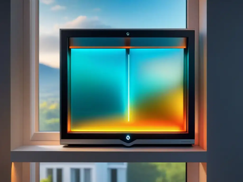 Ventanas inteligentes eficiencia energética: Detalle de ventana inteligente en acción en hogar moderno, destacando tecnología avanzada