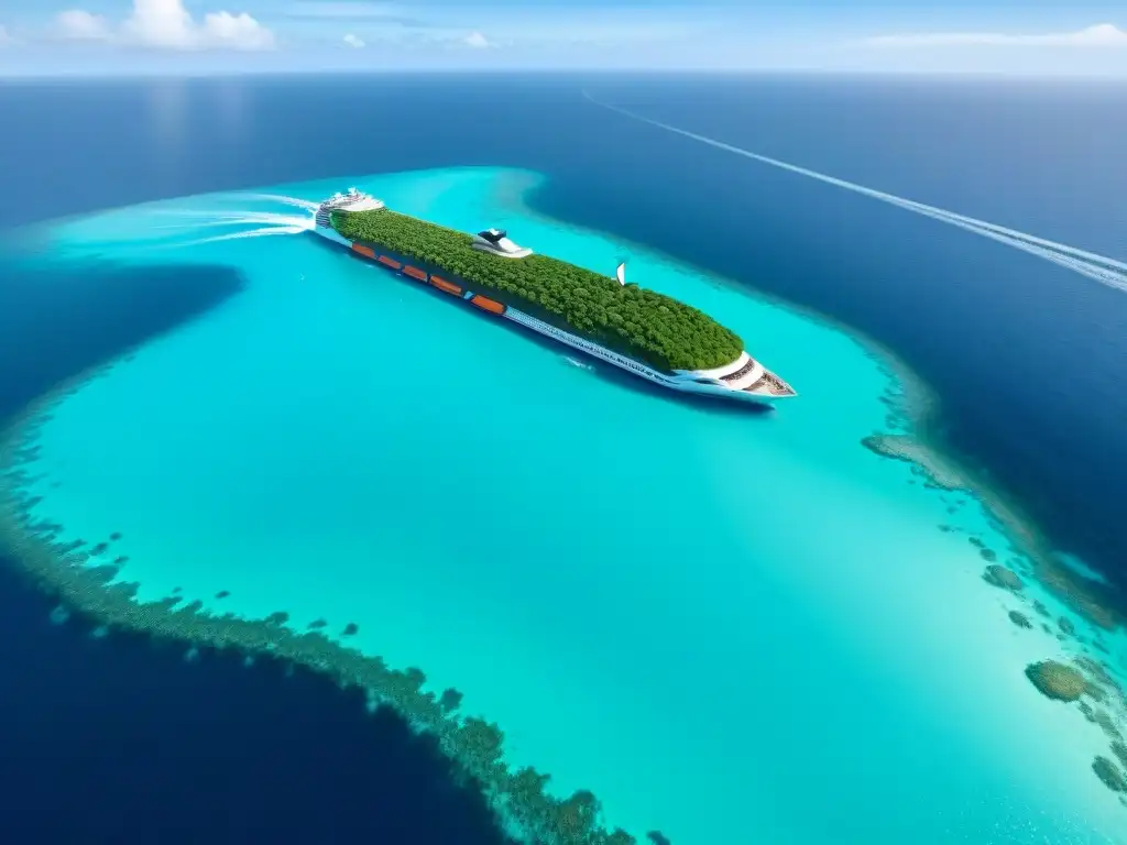 Un viaje inolvidable a bordo de un barco sostenible explorando océanos, rodeado de islas verdes y arrecifes de coral vibrantes