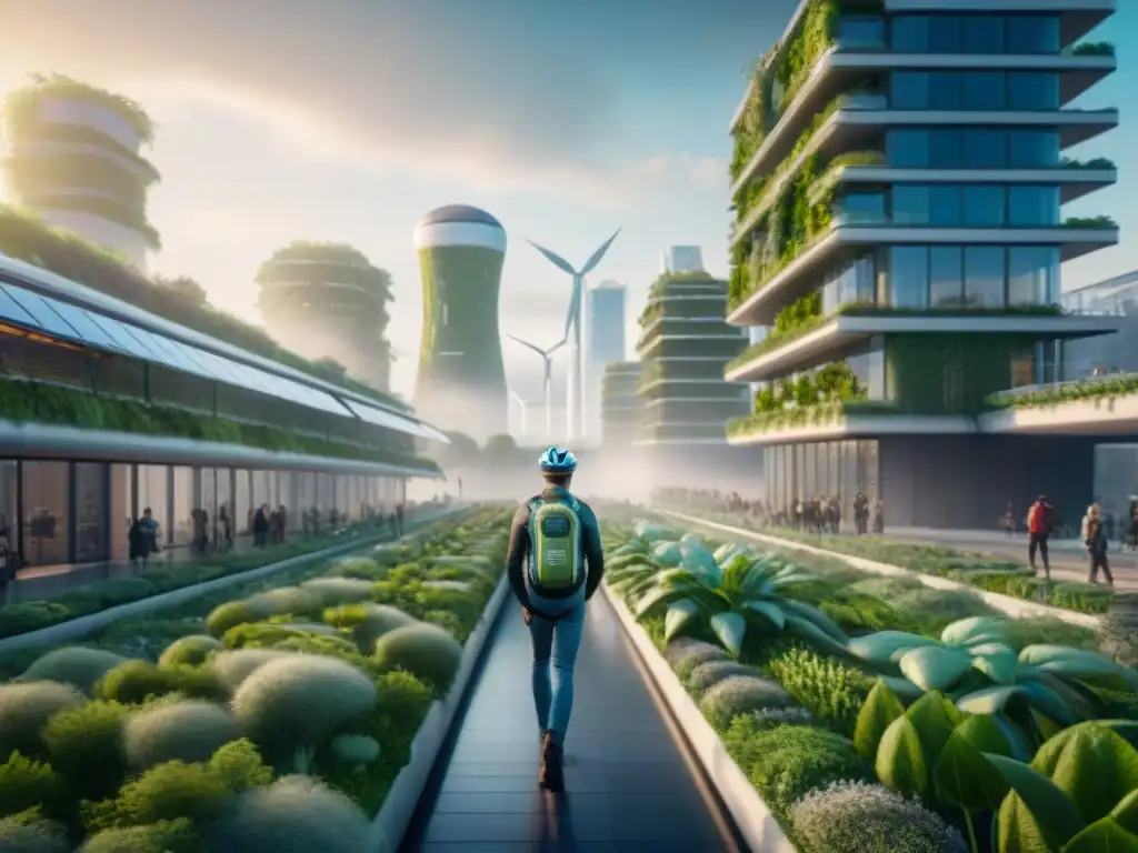 Vibrante ciudad sostenible del mundo con arquitectura verde innovadora y comunidad comprometida en prácticas ecoamigables