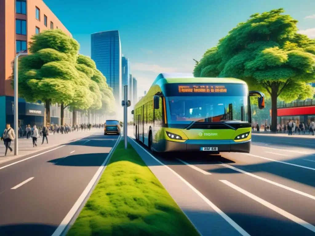 Un vibrante paisaje urbano con transporte sostenible ciudades huella ecológica