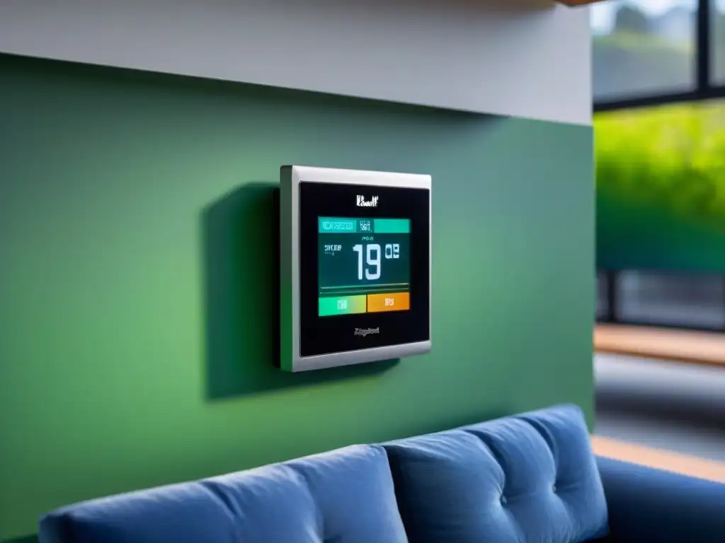 Vibrante monitor Sense Energy en panel eléctrico, datos energéticos verdes