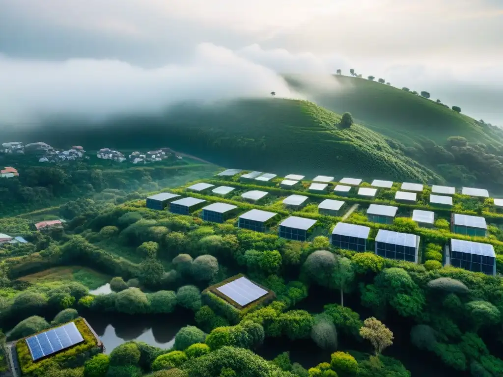 Vista aérea de una ciudad sostenible con normativas de adaptación al cambio climático