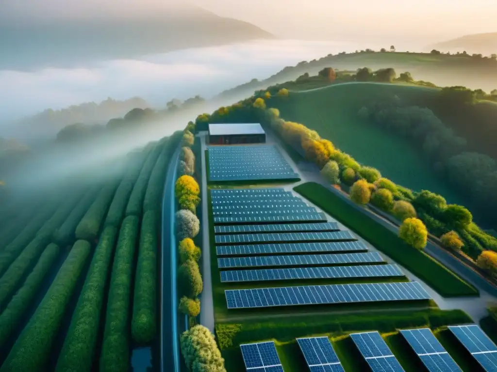 Vista aérea de una ciudad con construcción sostenible impacto hogar: modernidad y naturaleza en armonía bajo la luz cálida del sol