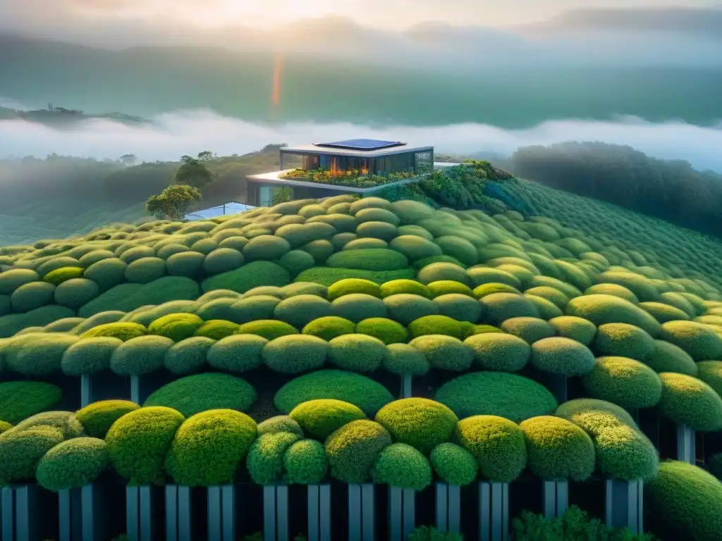 Vista aérea detallada de una ciudad bulliciosa con edificios ecológicos integrados, cumpliendo Normativas locales para construcción ecológica