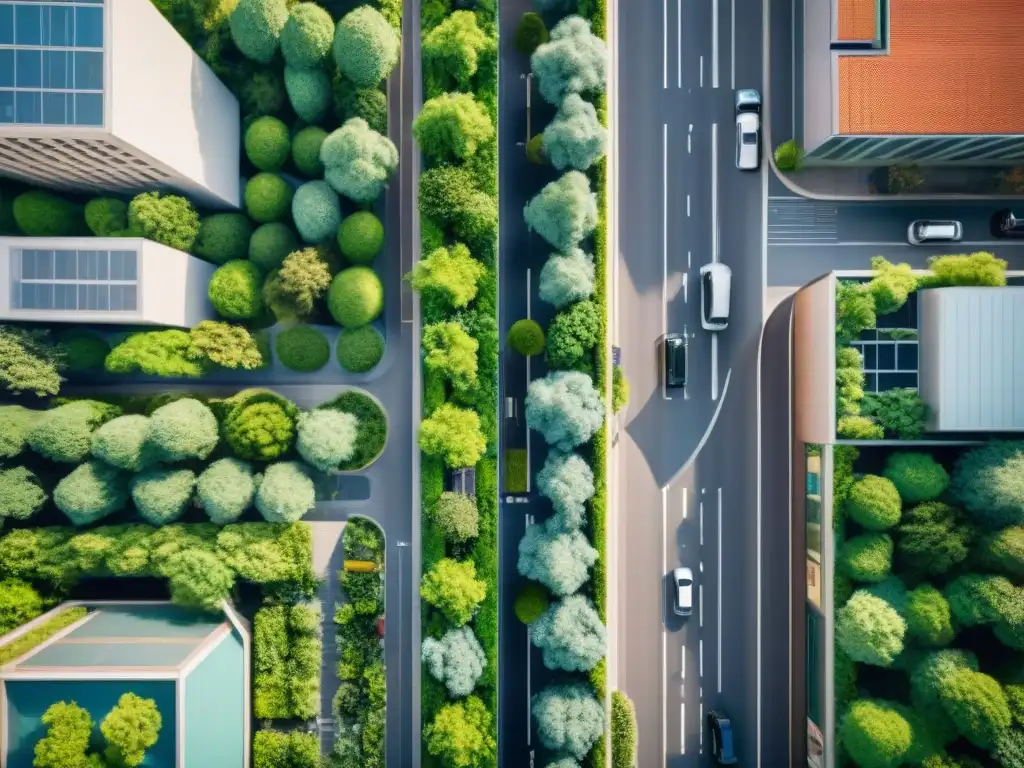 Metrópolis verde: oasis urbano con diseño biófilo Vista aérea detallada de una metrópolis con Diseño Biofílico para ciudades sostenibles