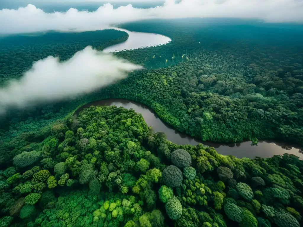 Vista aérea impresionante del Amazonas, con exuberante vegetación y un río serpenteante