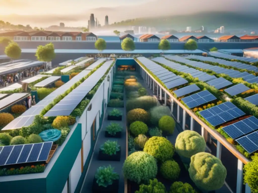 Desarrollo urbano sostenible en armonía con la naturaleza Vista aérea impresionante de una ciudad con viviendas sostenibles, educación y mercado inmobiliario integrados en armonía