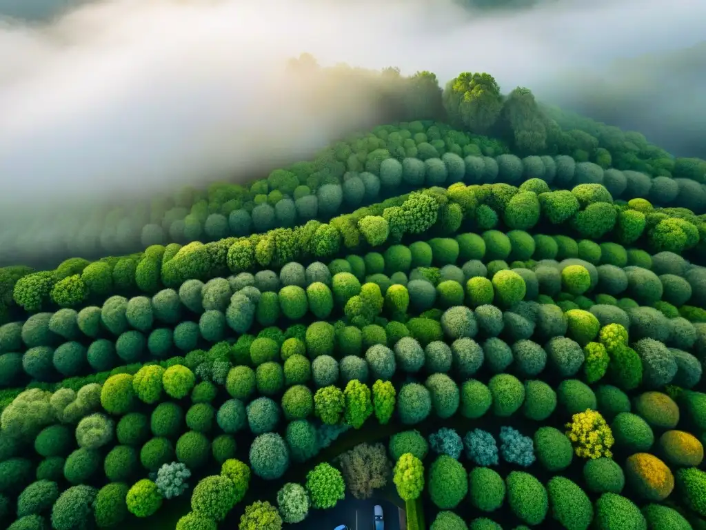 Vista aérea de techos verdes en edificios urbanos, integrando naturaleza en la ciudad