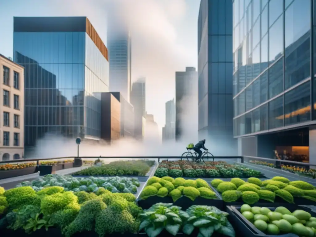 Vista de una ciudad con urbanismos sostenibles LEED destacando entre edificaciones tradicionales, transmitiendo progreso y sustentabilidad