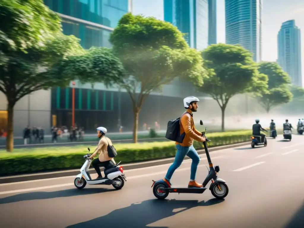 Vista elevada de una calle concurrida de la ciudad, destacando los beneficios de los patinetes eléctricos en la movilidad urbana