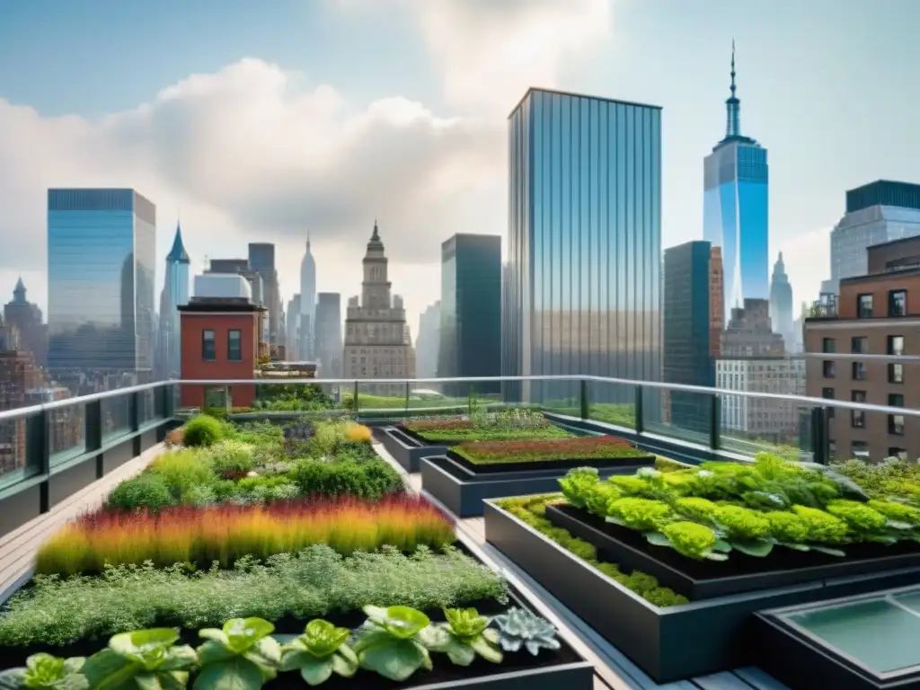 Vista impresionante de azoteas verdes en Nueva York, simbolizando diseño urbano innovador y ecológico