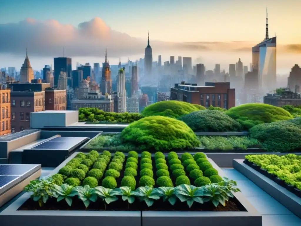 Vista panorámica de las azoteas verdes en Nueva York, fusionando naturaleza y ciudad