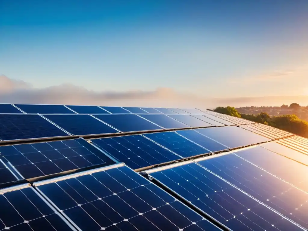 Vista de un tejado con paneles solares brillando al sol, destacando la orientación y ubicación para máxima absorción de energía