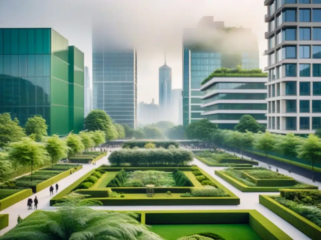 Vista urbana con espacios verdes integrados, reflejando la armonía entre naturaleza y ciudad