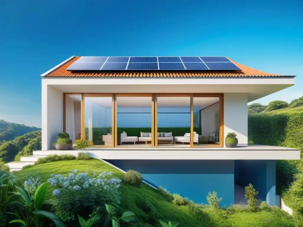 Vivienda bioclimática integrada con la naturaleza, paneles solares y diseño sostenible