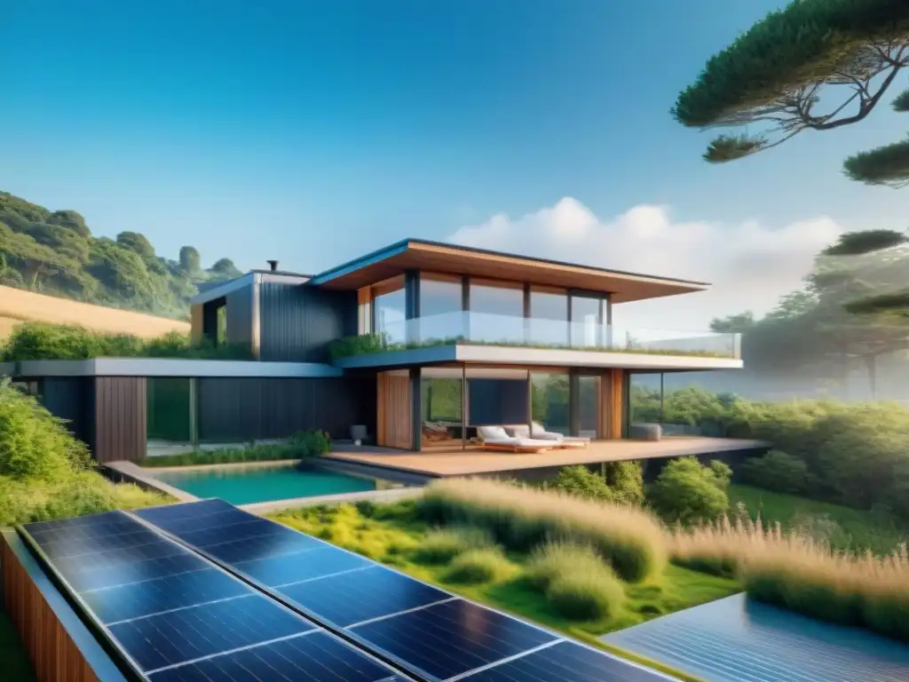 Vivienda bioclimática sostenible en entorno natural, diseño ecoamigable