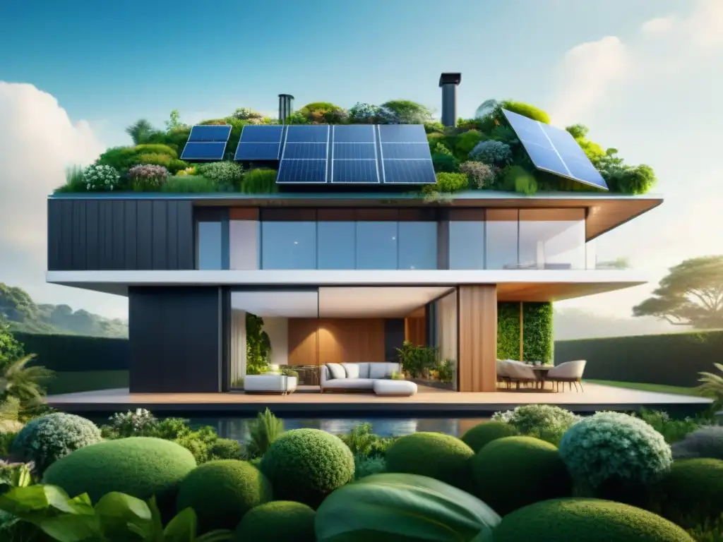 Una vivienda ecoeficiente con inteligencia artificial: interacción armoniosa entre tecnología y sostenibilidad en un hogar futurista y verde