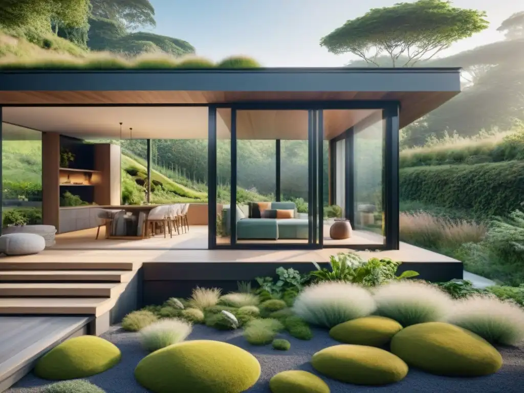 Vivienda moderna con diseño biofílico y eficiencia energética, integrando la naturaleza y la luz natural