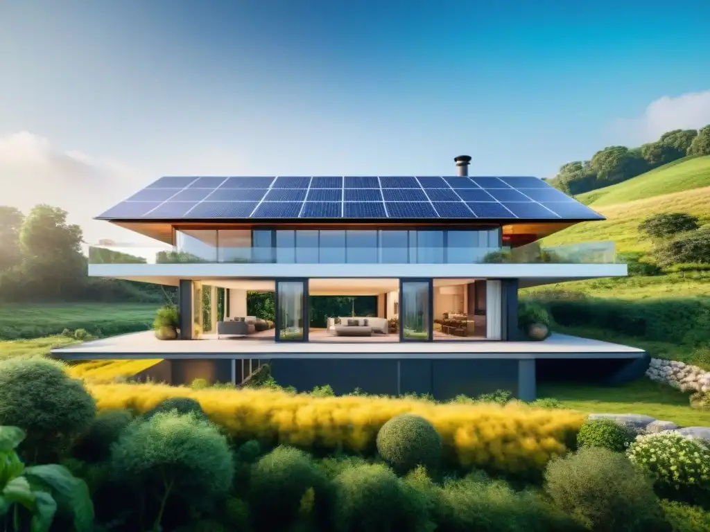 Vivienda sostenible futurista con tecnología verde y armonía natural