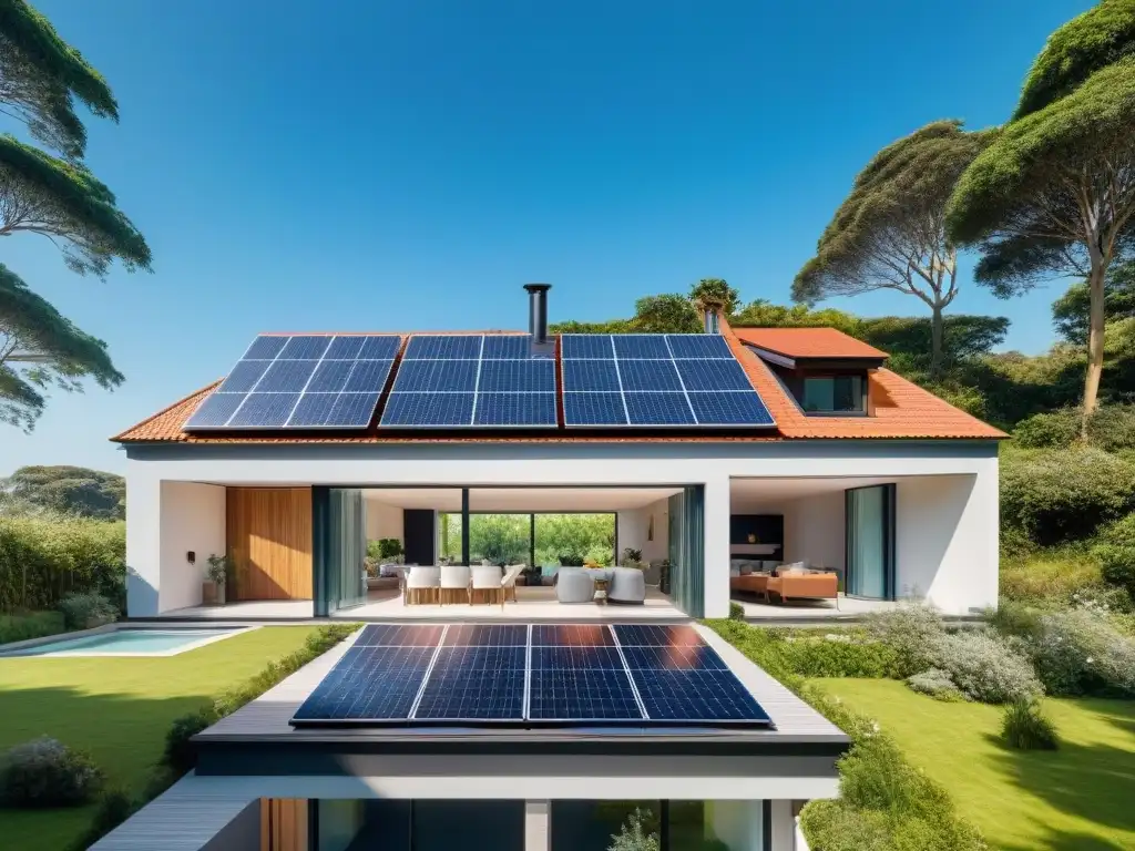 Vivienda sostenible con paneles solares, integrando diseño energético para reducir huella energética arquitectura sostenible