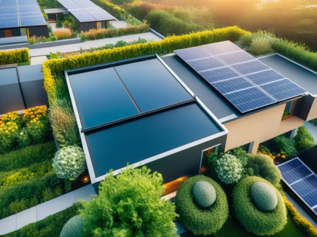 Viviendas del futuro con certificaciones de sostenibilidad, paneles solares y espacios verdes para familias ecoamigables