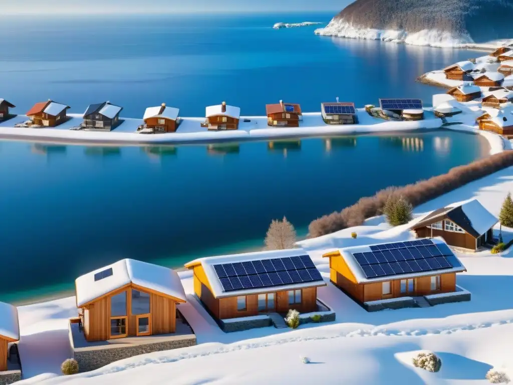 Viviendas con paneles solares en distintos climas: chalet en la montaña, villa en la playa, casa familiar suburbana y edificio urbano