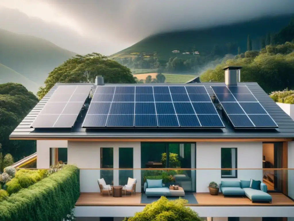 Viviendas sostenibles en el mercado inmobiliario: Tejado verde con paneles solares, integrando naturaleza y tecnología